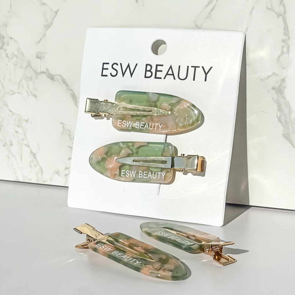 ESW Beauty Strawberry Matcha Creaseless Acetate Hair Clips 4 Pieces K-Beauty NEW